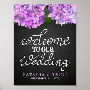 Welkom bij ons bruiloft-bord Hydrangea Floral Poster