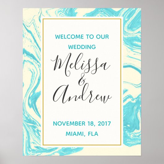 Welkom bij ons bruiloft Turquoise Marble Design Poster (Voorkant)