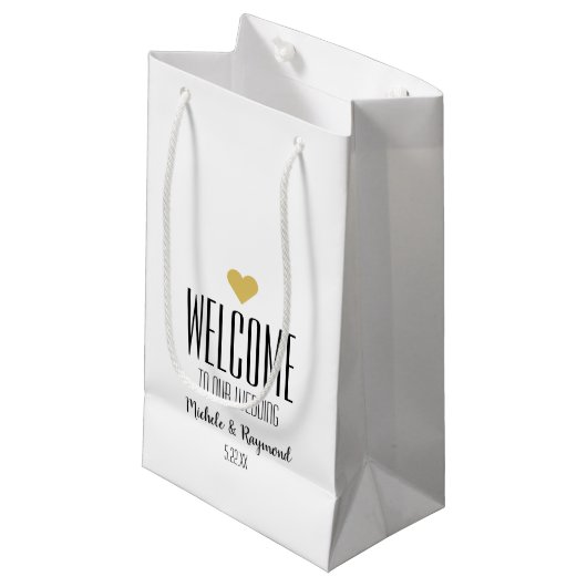 Welkom bij ons bruiloft White Klein Cadeauzakje (Voorkant Gekanteld)