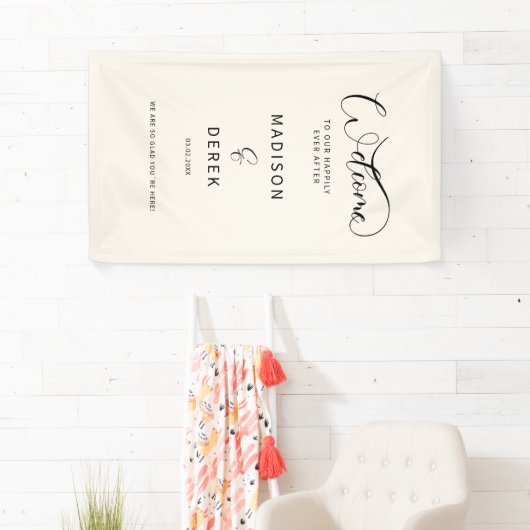 Welkom bij ons gelukkig einde! spandoek (Insitu)