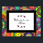 Welkom bij ons home Art Deco-patroon Poster<br><div class="desc">Welkom bij ons poster thuis in een kunstdecokunst-nieuwe-stijlpatroon. Een uitbarsting van gevarieerde bloemvormen en draaiende wielen in veel levendige en spannende kleuren. Veel verschillende vormen en patronen met blokjes en cirkels en meer overlapping in dit nieuwe sierpatroon met gestileerde vormgeving. Een verscheidenheid aan heldere en gedurfde kleuren geeft dit patroon...</div>