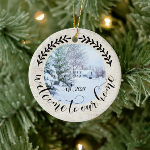 Welkom bij ons huis 2 Foto Farmhouse Style Orna Keramisch Ornament