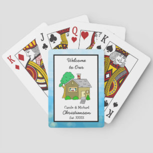 Welkom bij ons Huis Schattige Lil House Blue Pokerkaarten