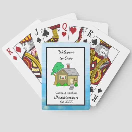 Welkom bij ons Huis Schattige Lil House Blue Pokerkaarten (Achterkant)
