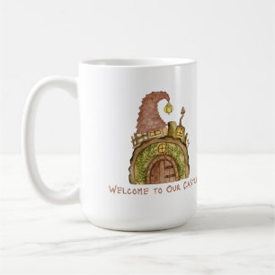 Welkom bij ons kasteel met een Gnome-huis op een  Koffiemok