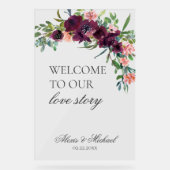 Welkom bij ons liefdesverhaal bloemenbruiloft acryl bord (Voorkant)