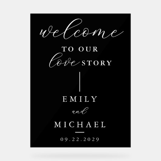 Welkom bij ons liefdesverhaal Elegant Modern Weddi Acryl Bord (Voorkant)