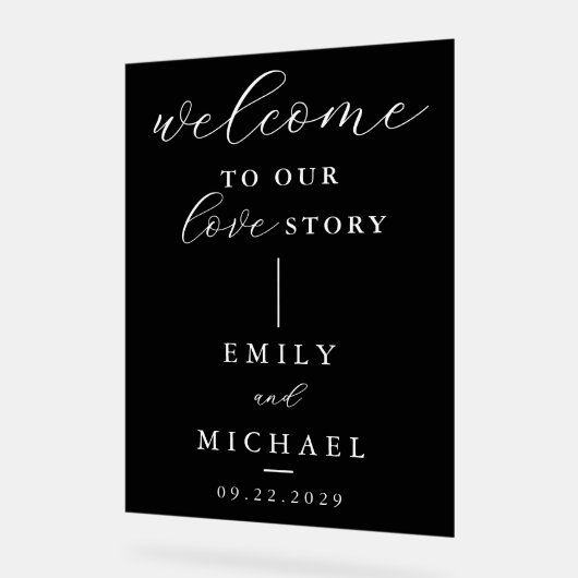 Welkom bij ons liefdesverhaal Elegant Modern Weddi Acryl Bord (Hoek)