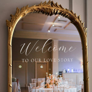 Welkom bij ons liefdesverhaal Elegant Script Weddi Raamsticker