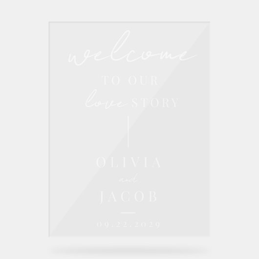 Welkom bij ons liefdesverhaal Modern Wedding Acryl Bord (Voorkant)