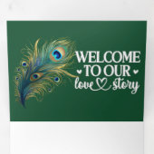 Welkom bij ons liefdesverhaal Peacock Dark Green Drieluik Uitnodiging (Binnenzijde eerst)