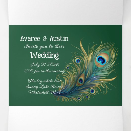 Welkom bij ons liefdesverhaal Peacock Dark Green Drieluik Uitnodiging (Binnenkant midden)