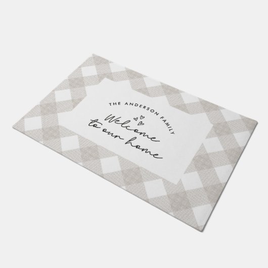 Welkom bij ons moderne script natuurlijke buffalo deurmat (Schuin)