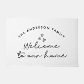 Welkom bij ons moderne script zwart-wit deurmat (Voorkant)