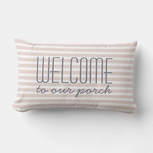 Welkom bij ons porch Trendy roze citaat Decoratief Buitenkussen (Voorkant)