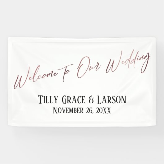 Welkom bij ons Roos Gold Handwriting Spandoek (Horizontaal)