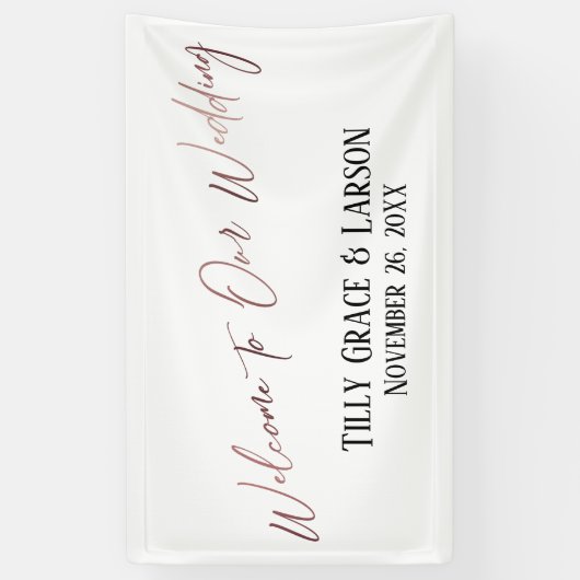 Welkom bij ons Roos Gold Handwriting Spandoek (Verticaal)