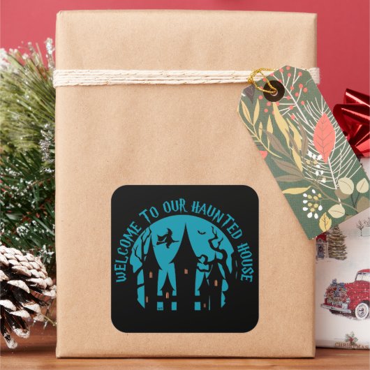 WELKOM BIJ ONS SPOOKHUIS Grappig Halloween Vierkante Sticker (Feestdagen)