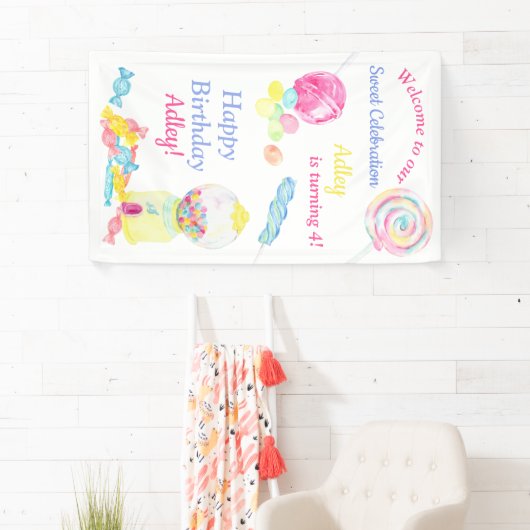 Welkom bij ons 'Sweet Celebration Snoep Birthday' Spandoek (Insitu)