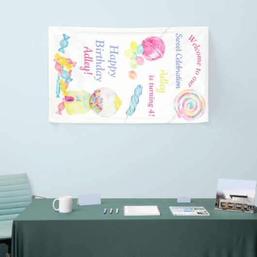 Welkom bij ons 'Sweet Celebration Snoep Birthday' Spandoek (Beurs)