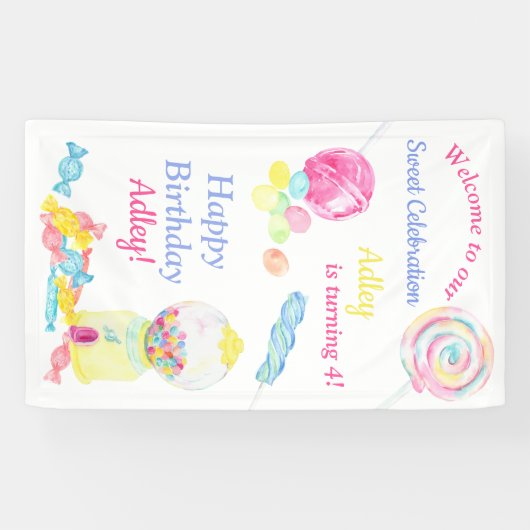 Welkom bij ons 'Sweet Celebration Snoep Birthday' Spandoek (Horizontaal)