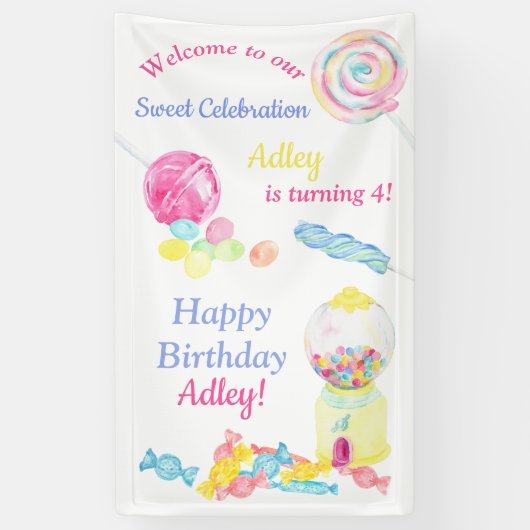 Welkom bij ons 'Sweet Celebration Snoep Birthday' Spandoek (Verticaal)