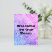 Welkom bij ons team met een blauwe roze Kantoor Briefkaart (Staand voorkant)