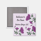 Welkom bij ons team Paars Floral New Employee Magneet (Voorkant / Achterkant)