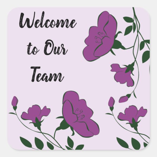 Welkom bij ons team Paars Flower New Employee Vierkante Sticker (Voorkant)