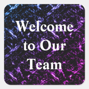 Welkom bij ons team unieke blauwe Paarse medewerke Vierkante Sticker