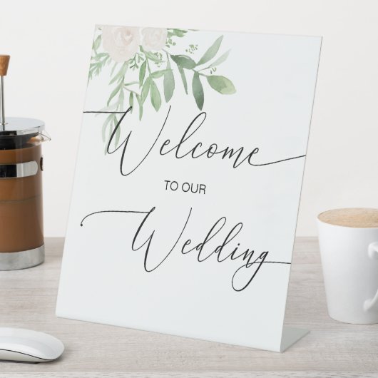 Welkom bij ons trouwbloemenpodium bord reclamebord met voetstuk (Insitu)