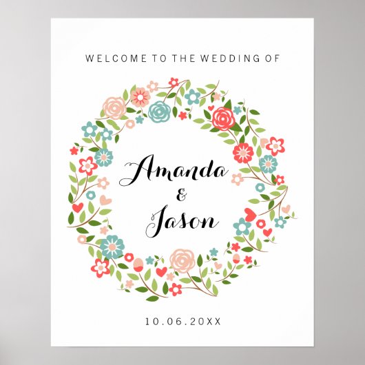 Welkom bij ons trouwbord | Floral | Bothandel Poster (Voorkant)