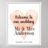 Welkom bij ons trouwkoraal waterverf hart poster (Voorkant)