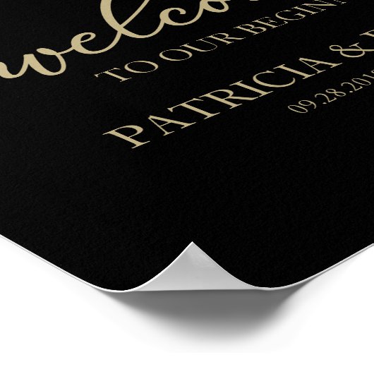 Welkom bij ons zwarte stempel voor Gold Script Poster (Hoek)