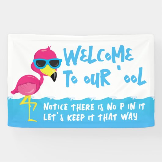 Welkom bij ons zwembad Flamingo Spandoek (Horizontaal)