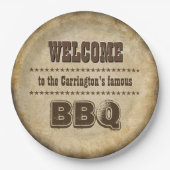 Welkom bij onze BBQ (aanpasbaar) Papieren Bordje (Voorkant)