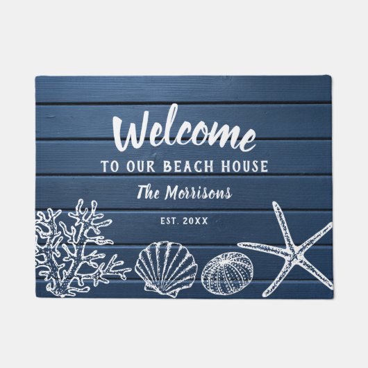 Welkom bij onze Beach House familienaam op maat Deurmat (Voorkant)