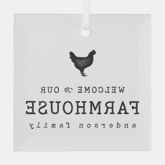 Welkom bij onze boerderij in Land Rustic Chicken Glas Ornament (Achterkant)