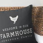 Welkom bij onze boerderij in Land Rustic Chicken Kussen<br><div class="desc">Design bestaat uit Modern Country Rustic met "Welkom in onze boerderij"-typografie. Hier te vinden op: http://www.zazzle.com/store/selectpartysupplies</div>
