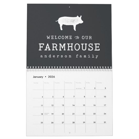 Welkom bij onze boerderij, Rustic Pig Hog Kalender (Jan 2026)