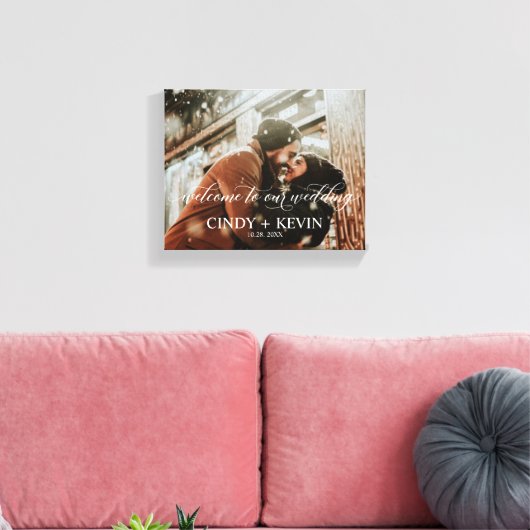 Welkom bij onze bruiloft aangepaste bruid bruidego canvas afdruk (Insitu (Woonkamer))