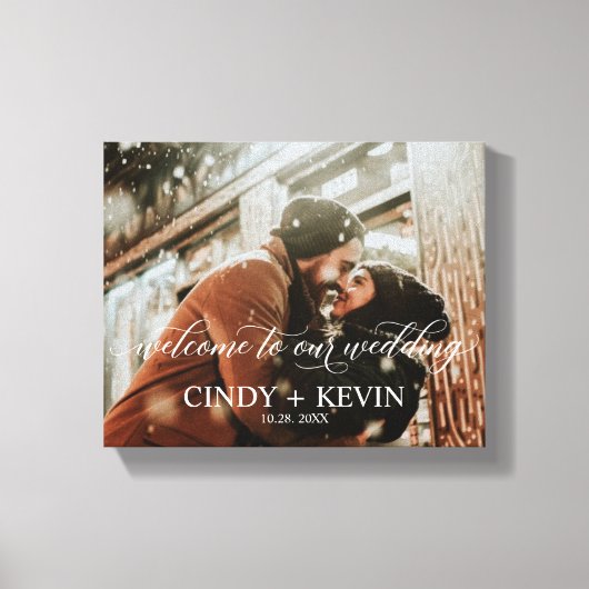 Welkom bij onze bruiloft aangepaste bruid bruidego canvas afdruk (Voorkant)