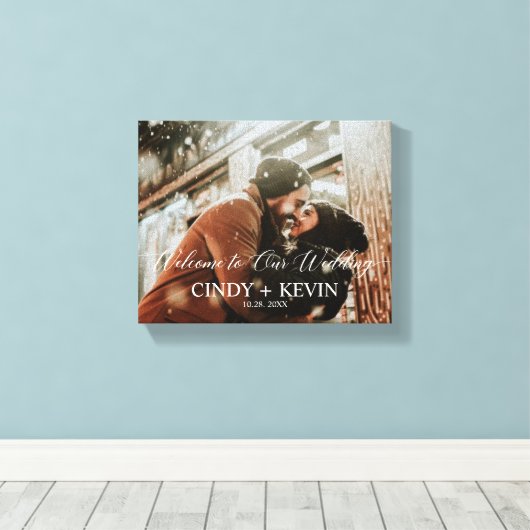 Welkom bij onze bruiloft aangepaste bruid bruidego canvas afdruk (Insitu (Houten vloer))