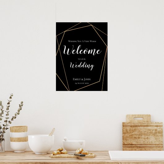 Welkom bij onze bruiloft Black Gold Geometric Poster (Keuken)