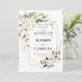 Welkom bij Onze bruiloft Bloemen roze Geometrisch  Kaart (Staand voorkant)