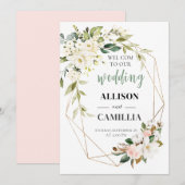 Welkom bij Onze bruiloft Bloemen roze Geometrisch  Kaart (Voorkant / Achterkant)