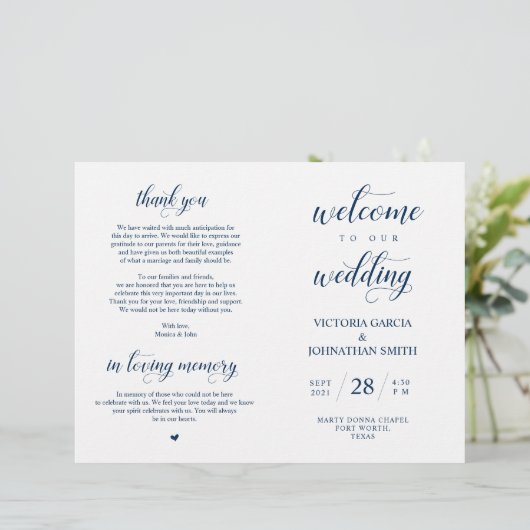 Welkom bij onze bruiloft-ceremonie, vouwbaar progr (Staand voorkant)