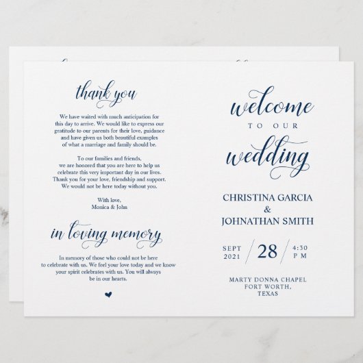 Welkom bij onze bruiloft-ceremonie, vouwbaar progr (Voorkant / Achterkant)