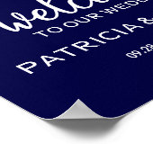 Welkom bij onze bruiloft Chic Navy Blue Sign Poster (Hoek)