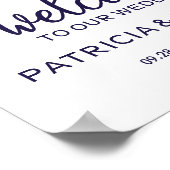 Welkom bij onze bruiloft Chic Navy Blue Sign Poster (Hoek)